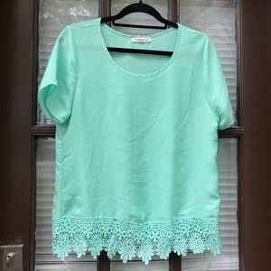 Wishful Park Juniors Medium Mint Green Lace Scalloped Hem Blouse